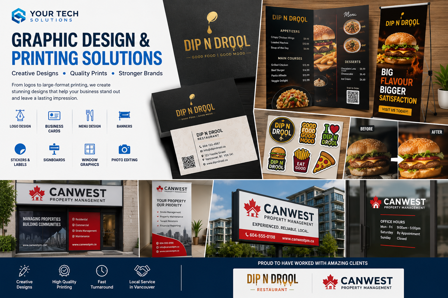 Graphic design and printing services in Vancouver including logo design, banners, stickers and signboards